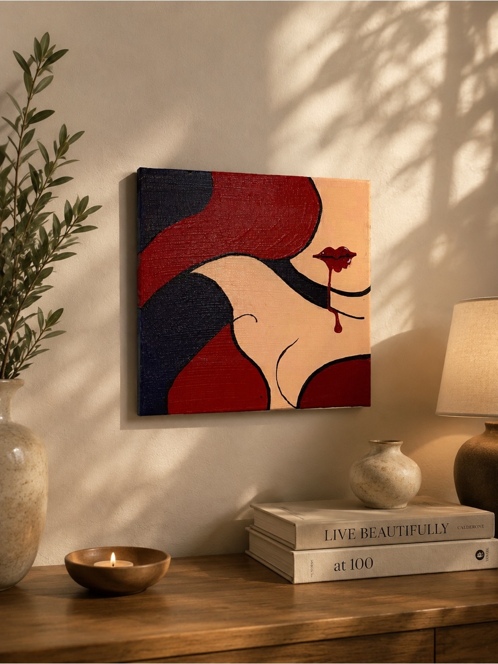 Jessica Rabbit Abstract Lip Canvas Art - Red, Navy, Peach